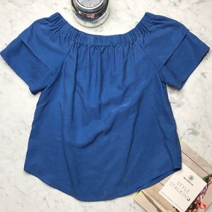 H&M Blue Short Sleeve Off The Shoulder Blue Top
